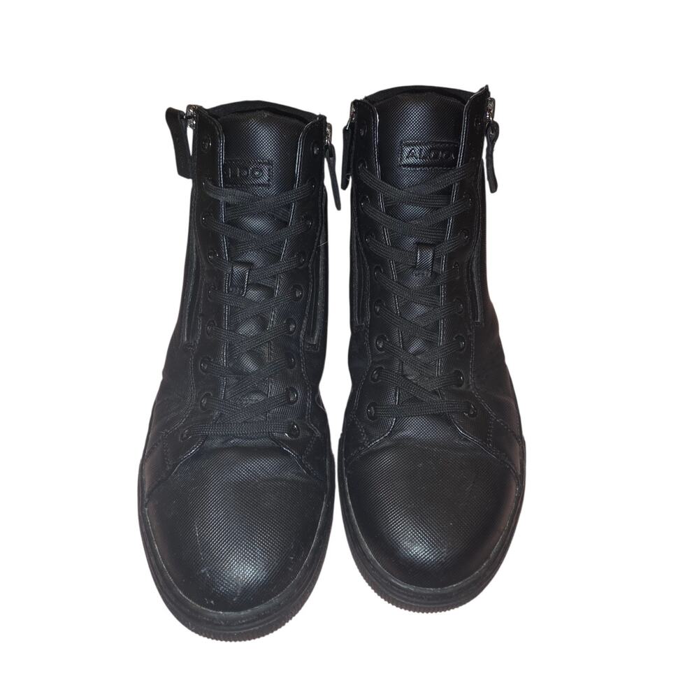 ALDO Banderas Men's High Top Sneakers Black Leather Side Zip Shoes Size 10